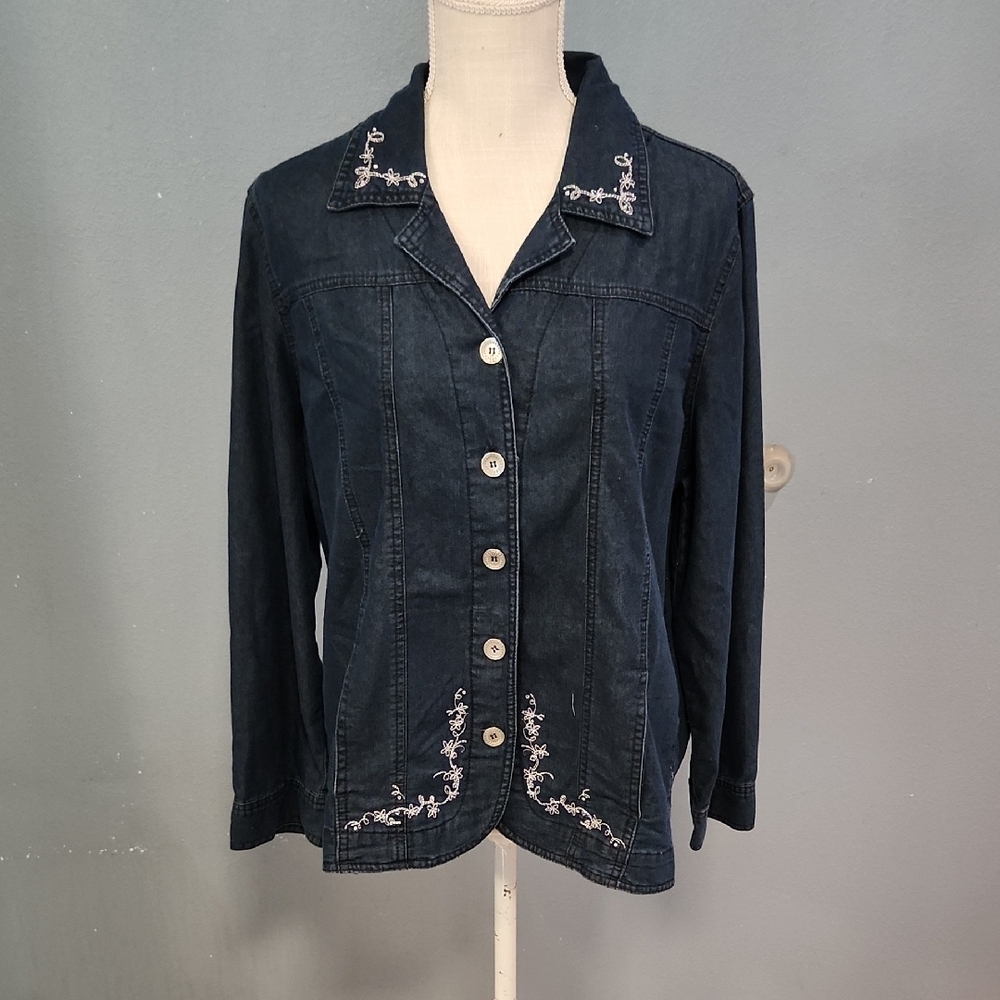 Vintage 90's Bend Over Denim Floral Embridery Button Down Cotton Blend Jacket 16